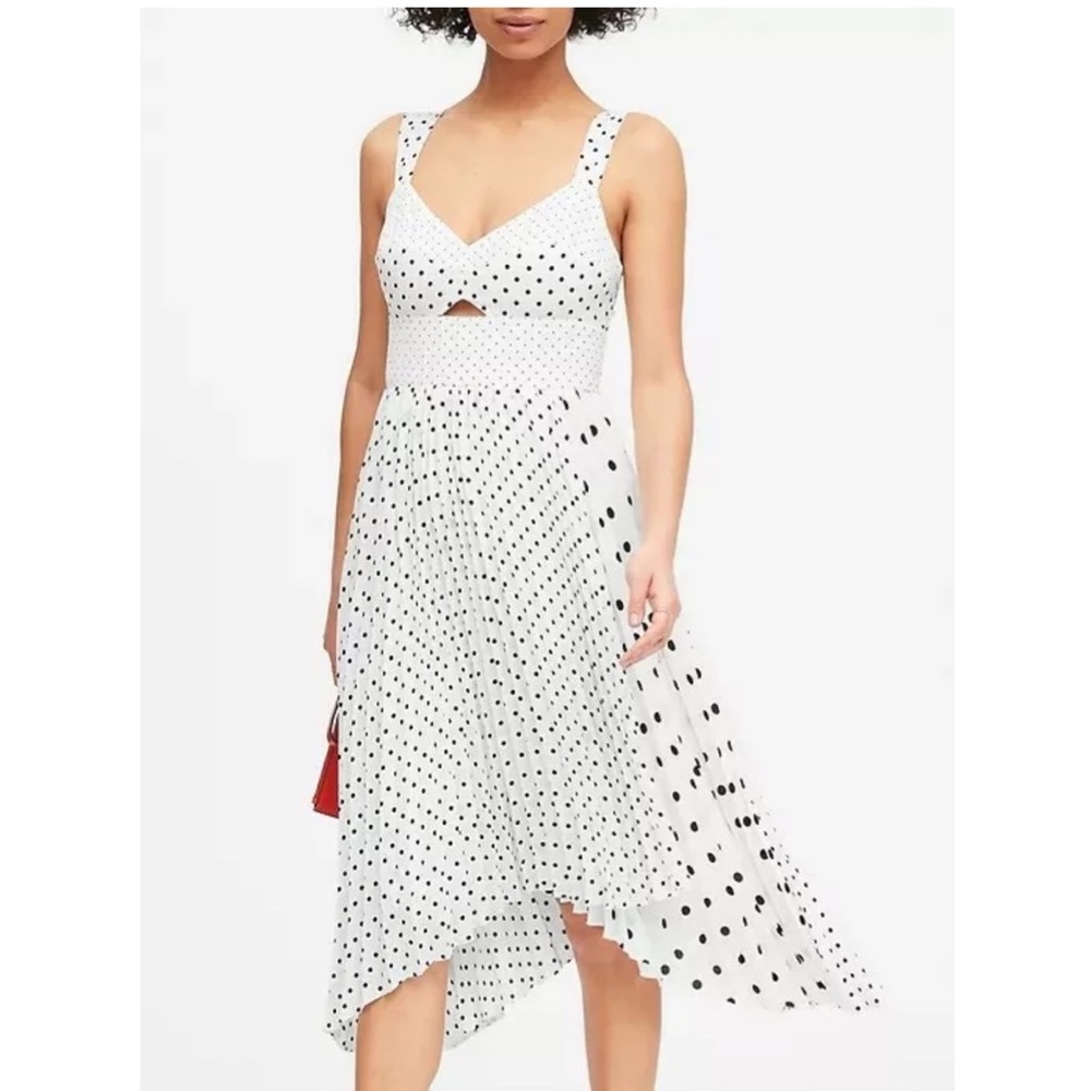 NEW Banana Republic Polka Dot Pleated Midi Dress